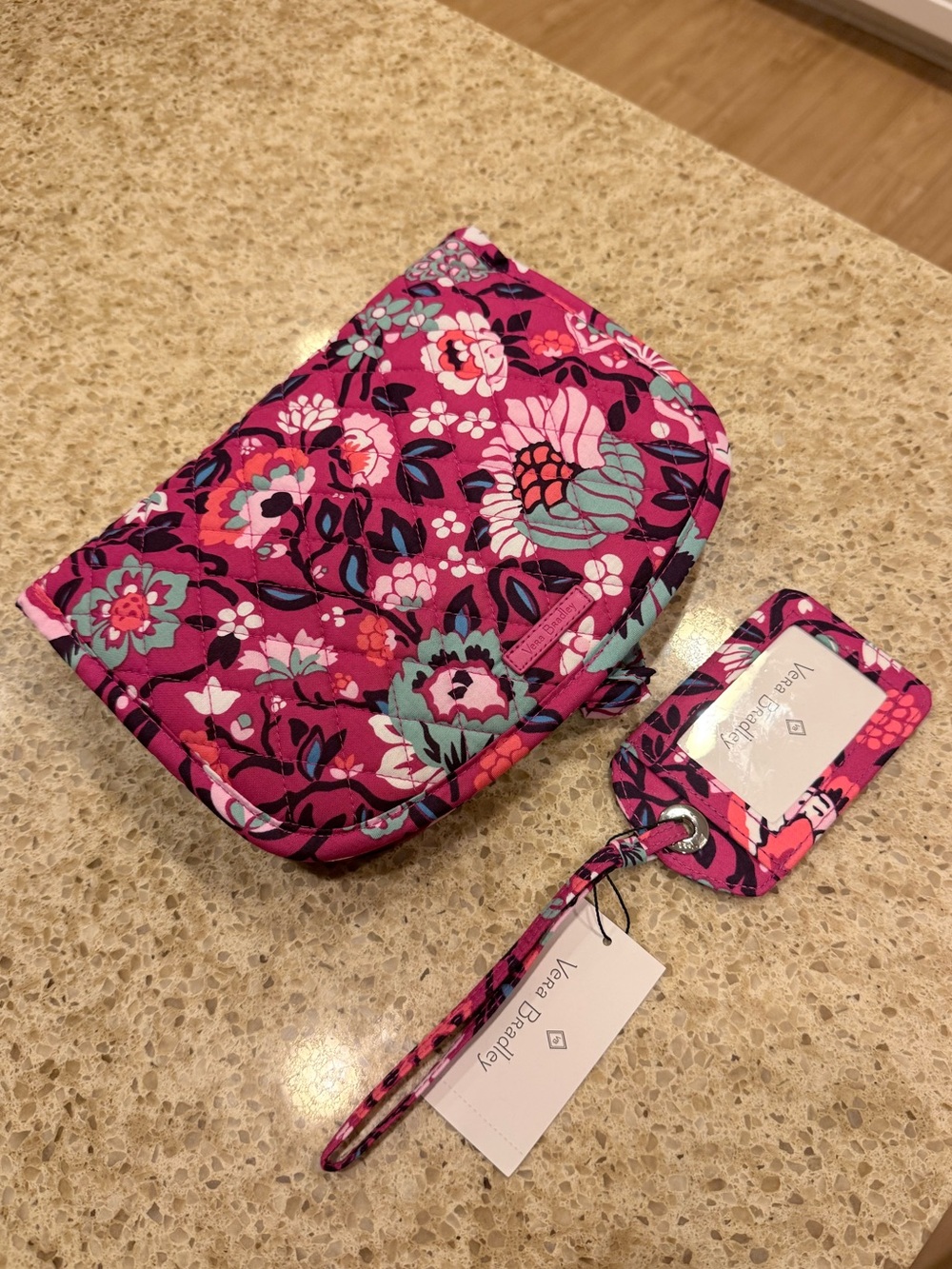 Vera Bradley Travel Set Hanging Jewelry Cosmetic Organizer & Luggage Tag